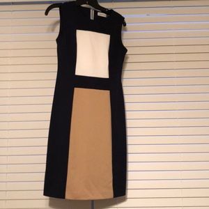 Navy, white and tan dress